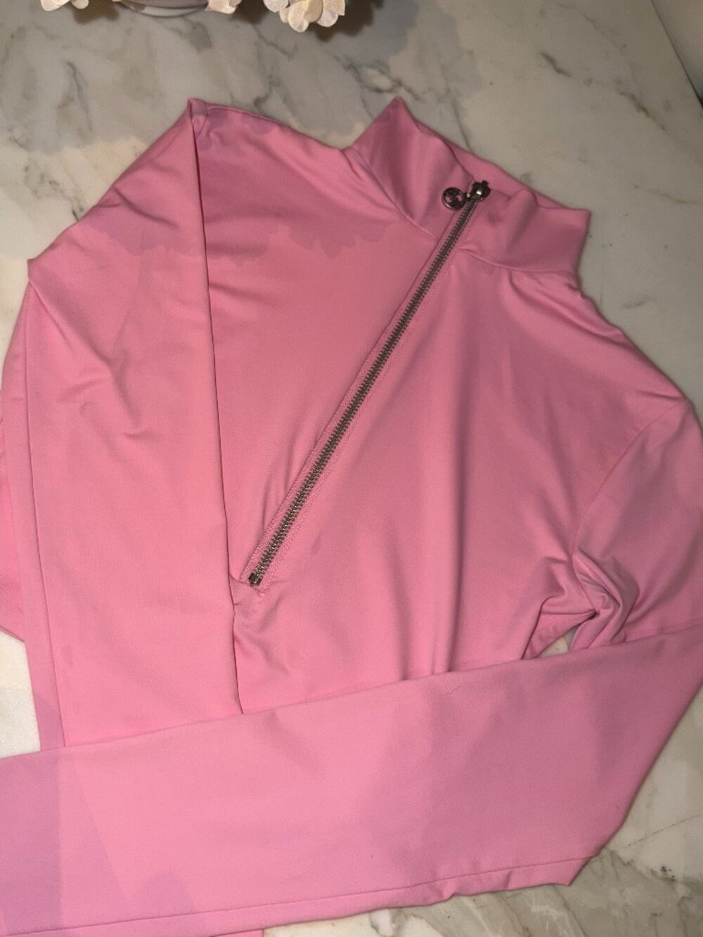 Meshki | Pink Soft Stretchy Zipped Crop Top